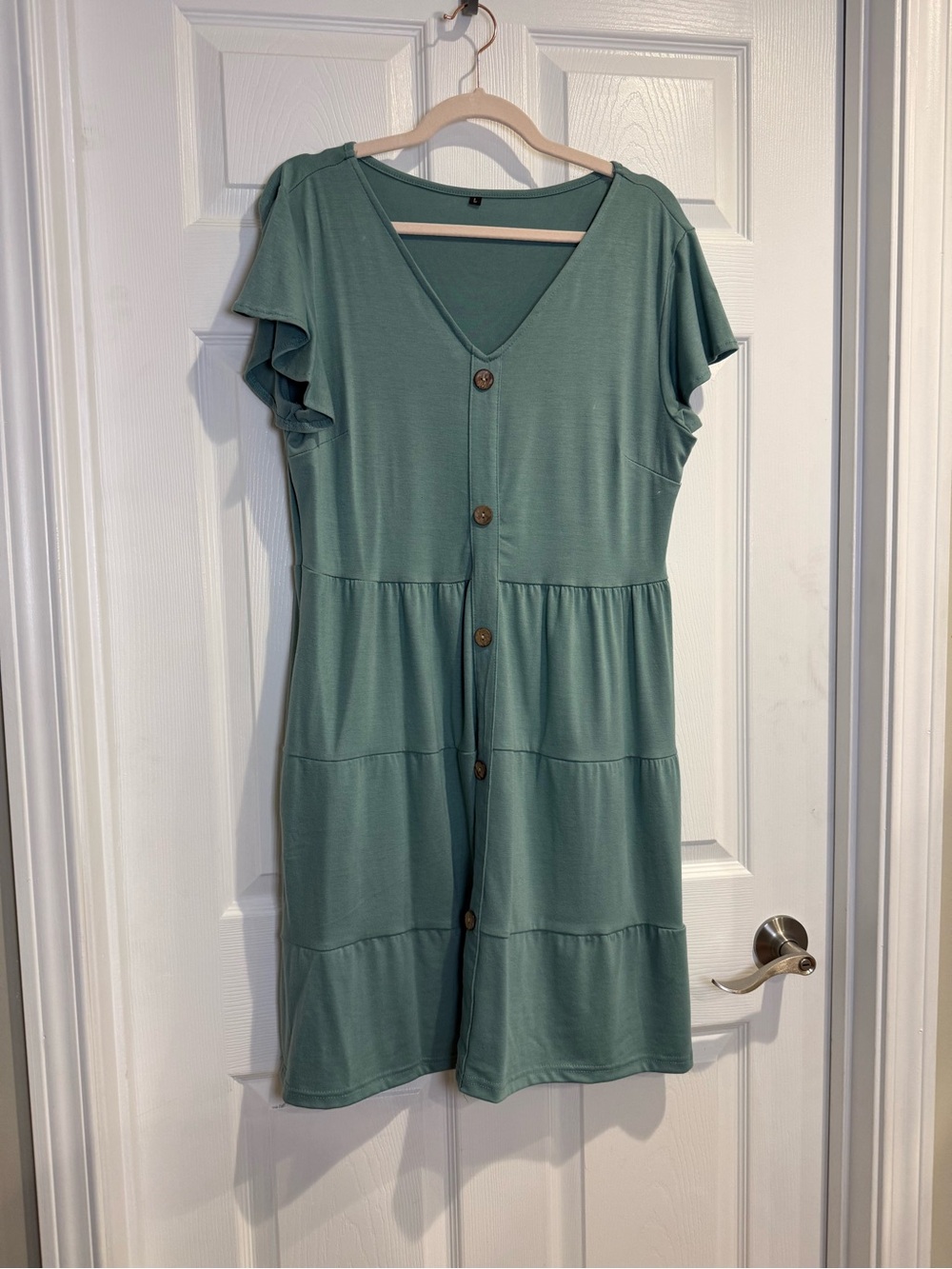 Tiered Button-Front V-Neck Dress in Sage Green